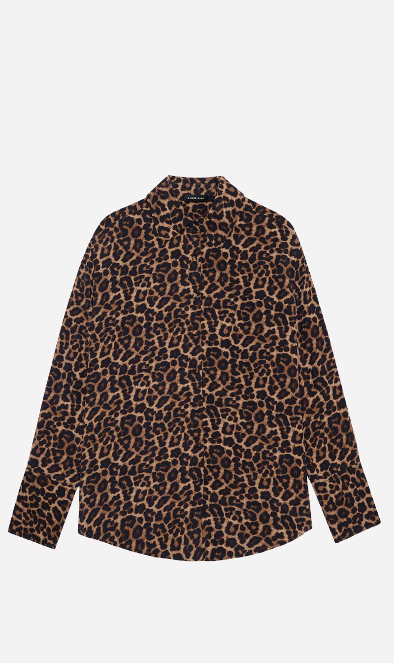Anine Bing | Bridget Shirt - Black & Brown Leopard