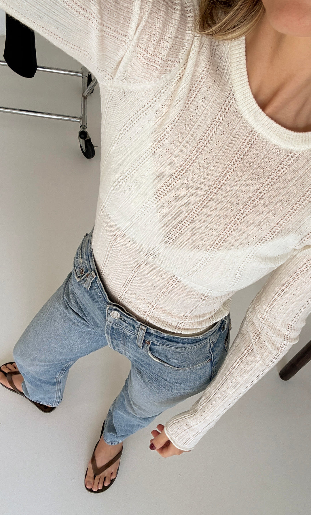Dear Dylan | Merino Pointelle Longsleeve Knit - Ivory