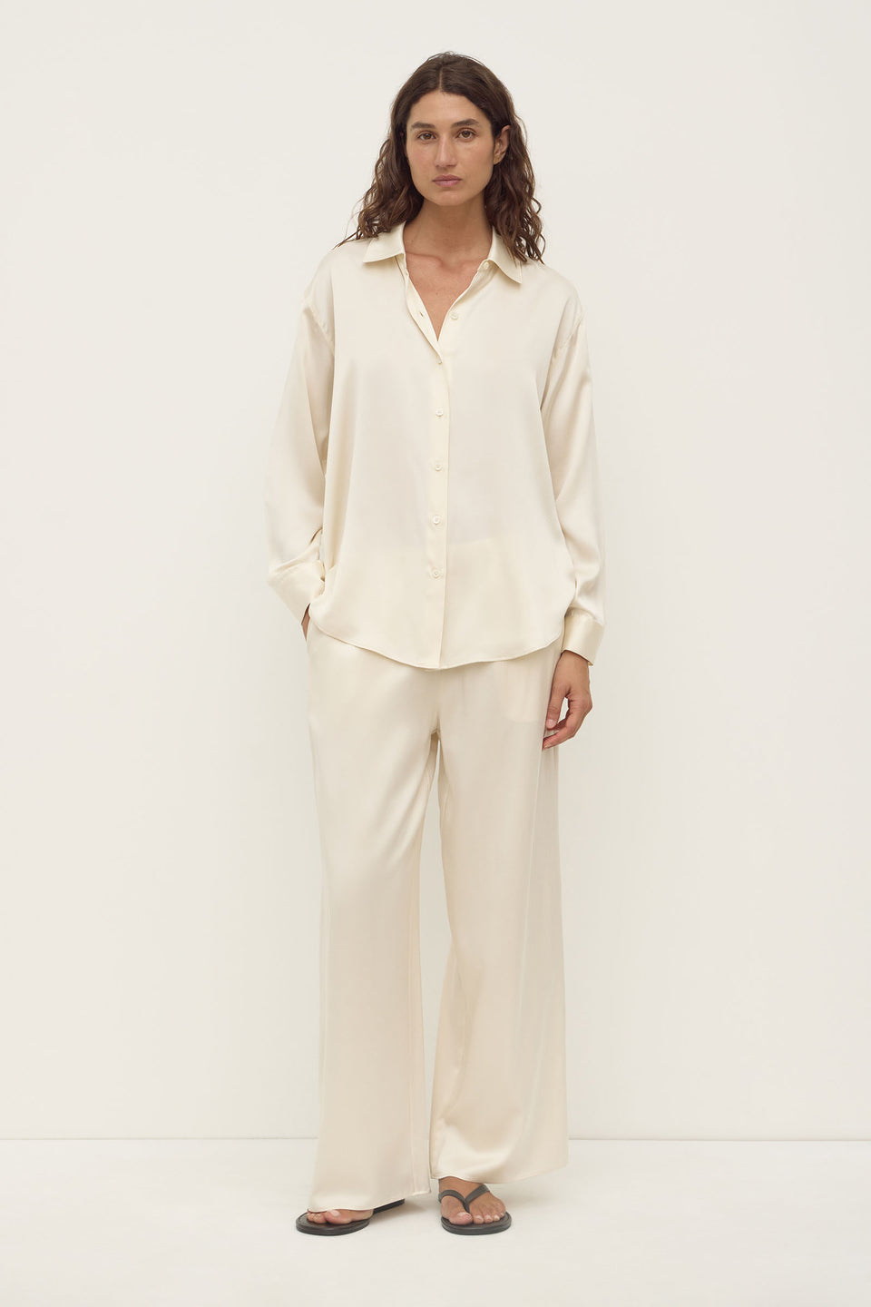 Assembly Label | Pippa Silk Long Sleeve Shirt - Cream