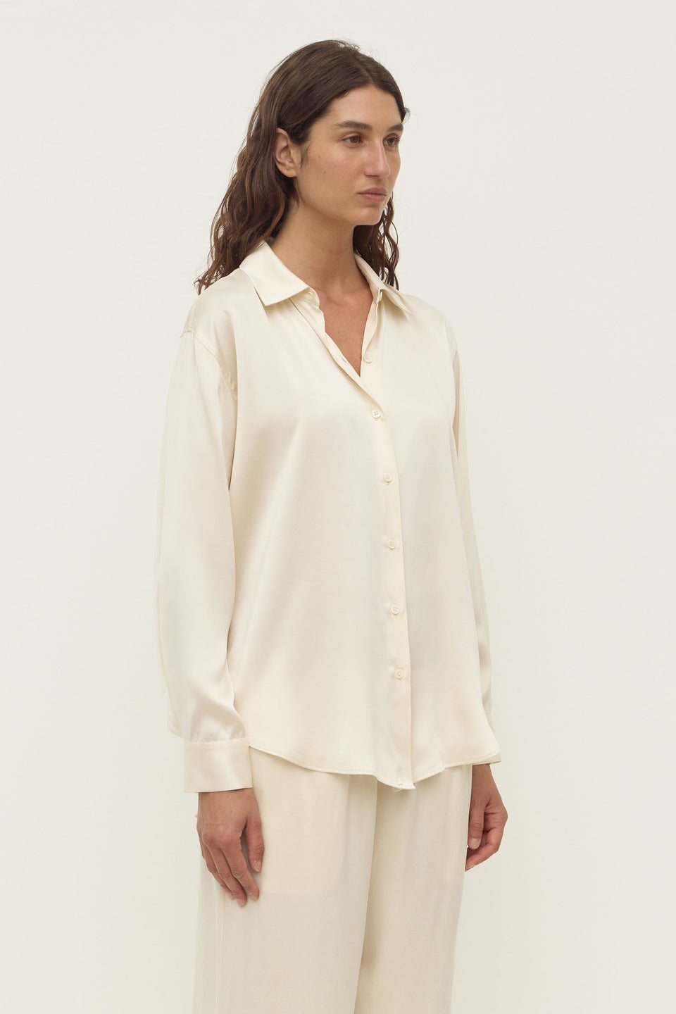 Assembly Label | Pippa Silk Long Sleeve Shirt - Cream
