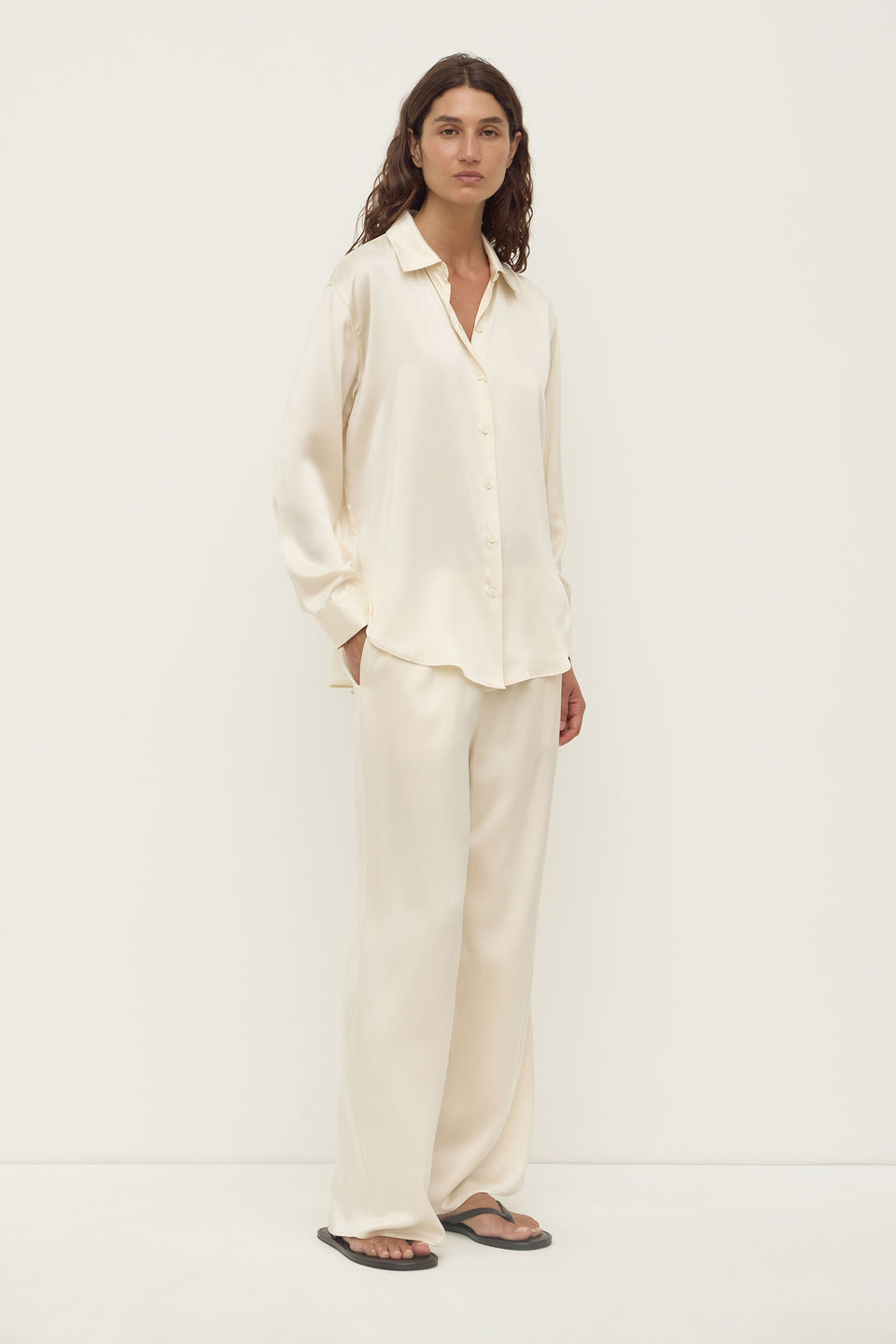 Assembly Label | Pippa Silk Long Sleeve Shirt - Cream