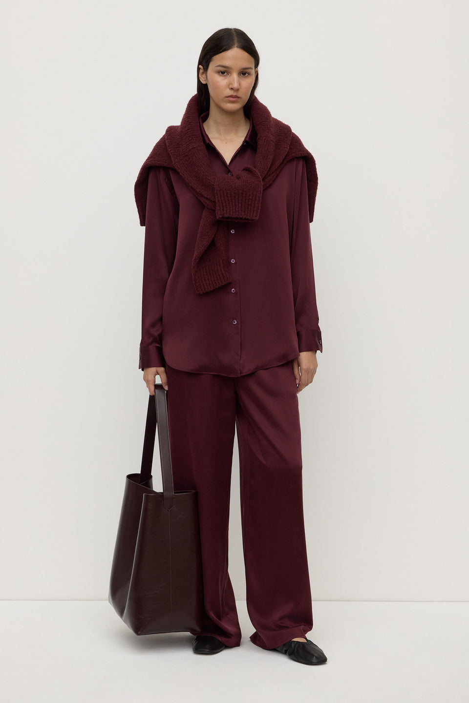 Assembly Label | Pippa Silk Long Sleeve Shirt - Merlot