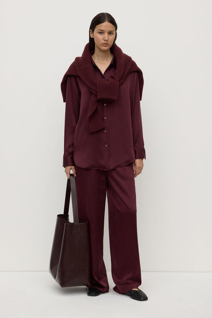 Assembly Label | Pippa Silk Long Sleeve Shirt - Merlot