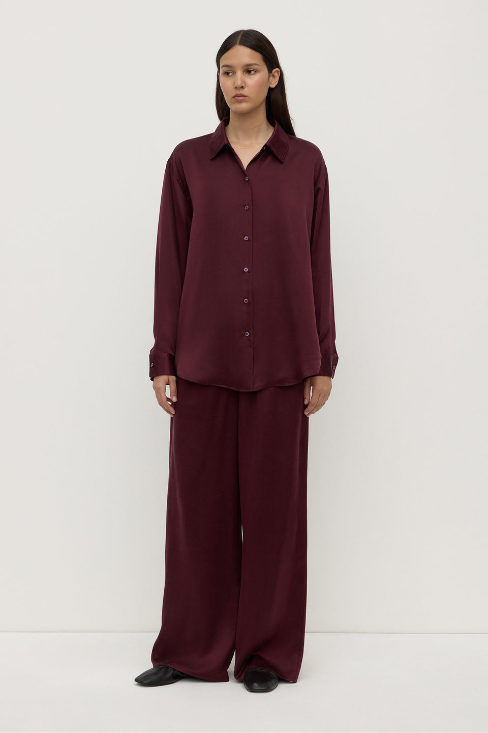 Assembly Label | Pippa Silk Long Sleeve Shirt - Merlot
