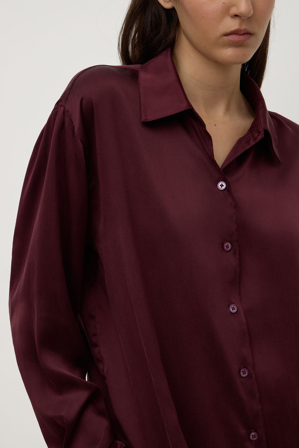 Assembly Label | Pippa Silk Long Sleeve Shirt - Merlot
