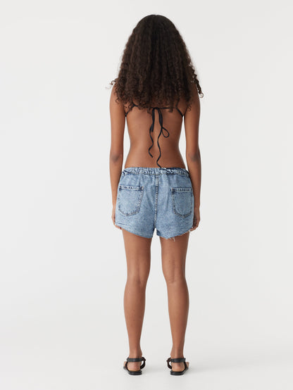Bassike | Denim Pull On Mini Short - Classic Stone Wash