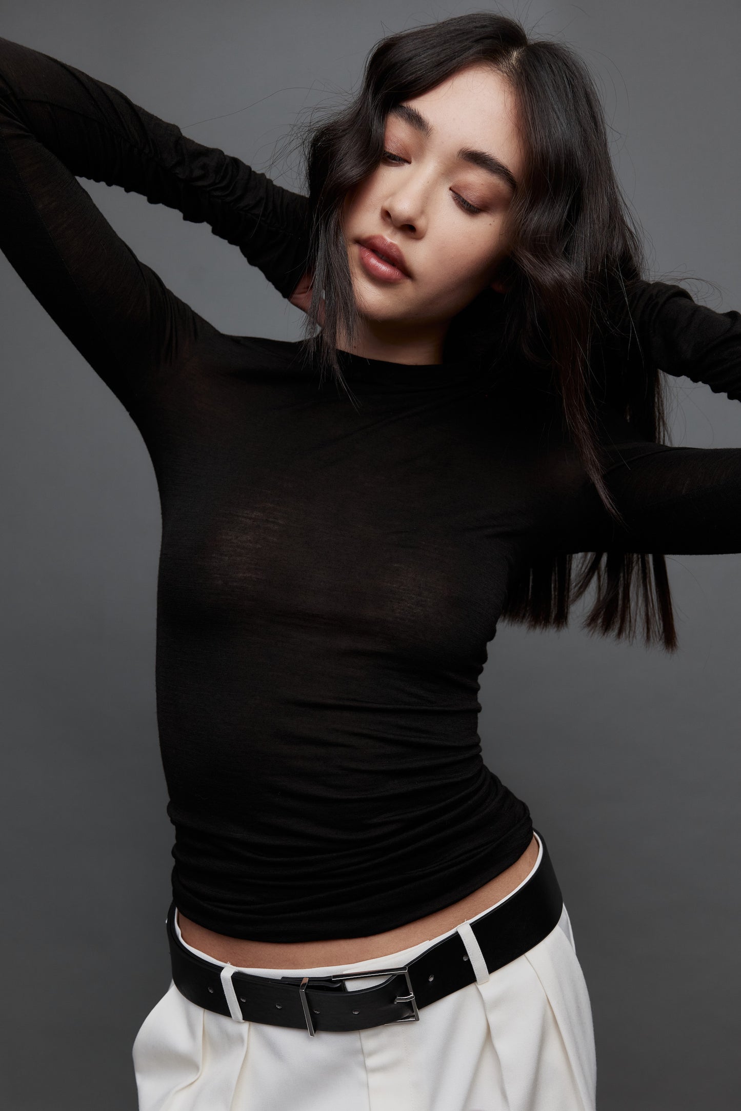 REBE | Ruched LS Tee - Black