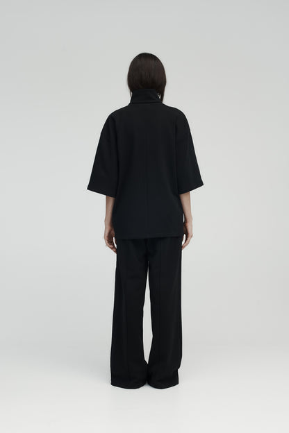 Rebe | Cotton Zip Sweater - Black