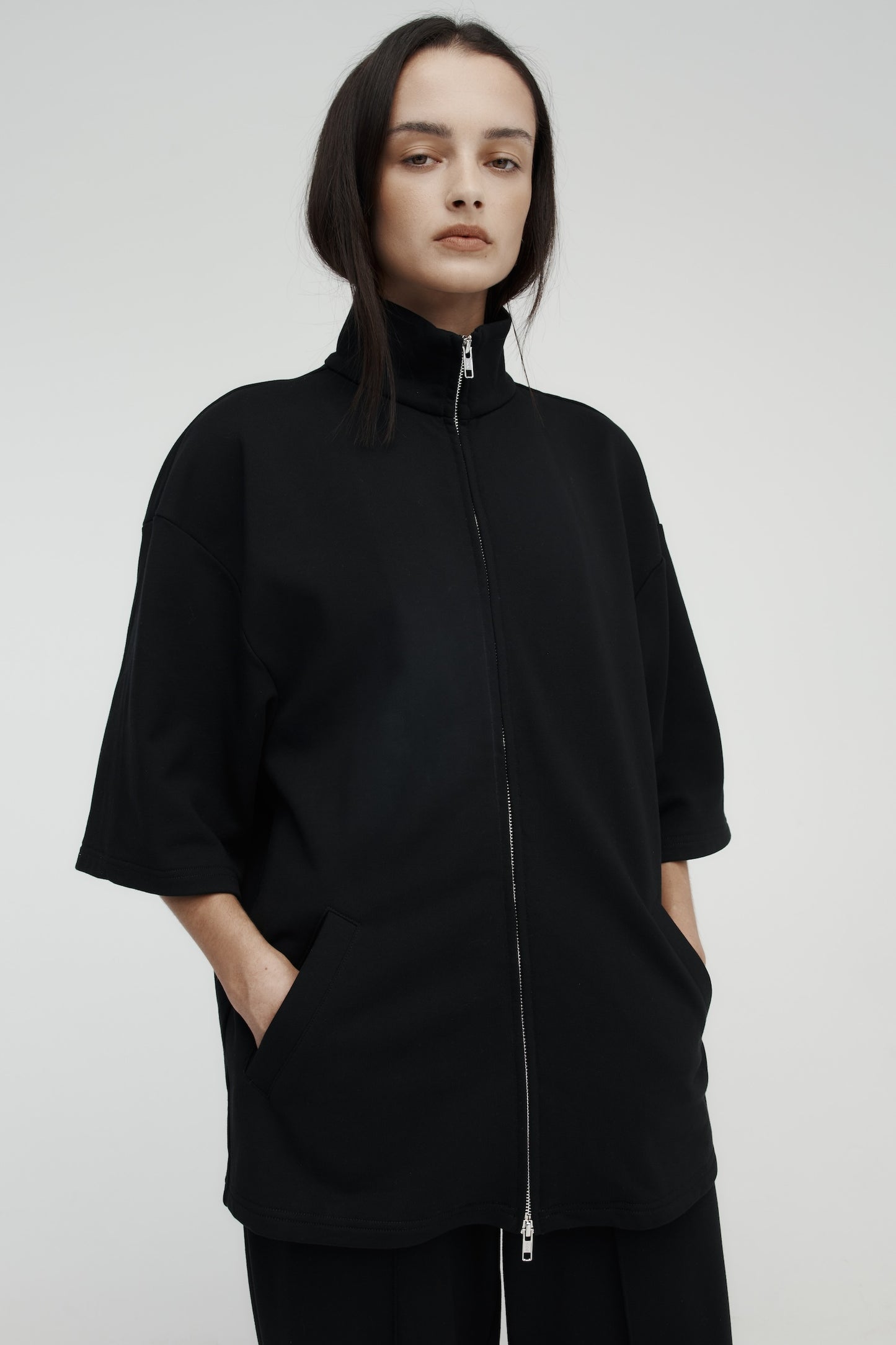 Rebe | Cotton Zip Sweater - Black