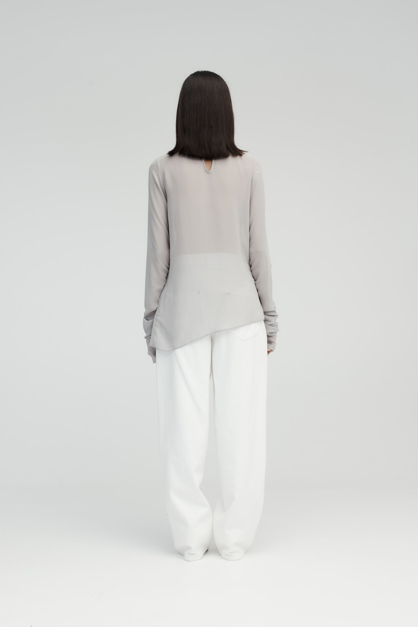 Rebe | Long Sleeve Draped Top - Ash
