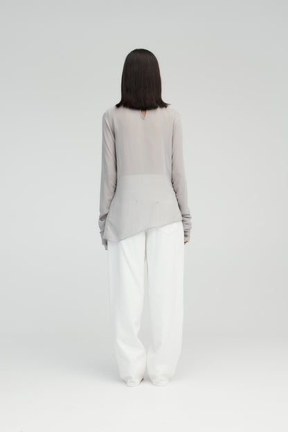 Rebe | Long Sleeve Draped Top - Ash