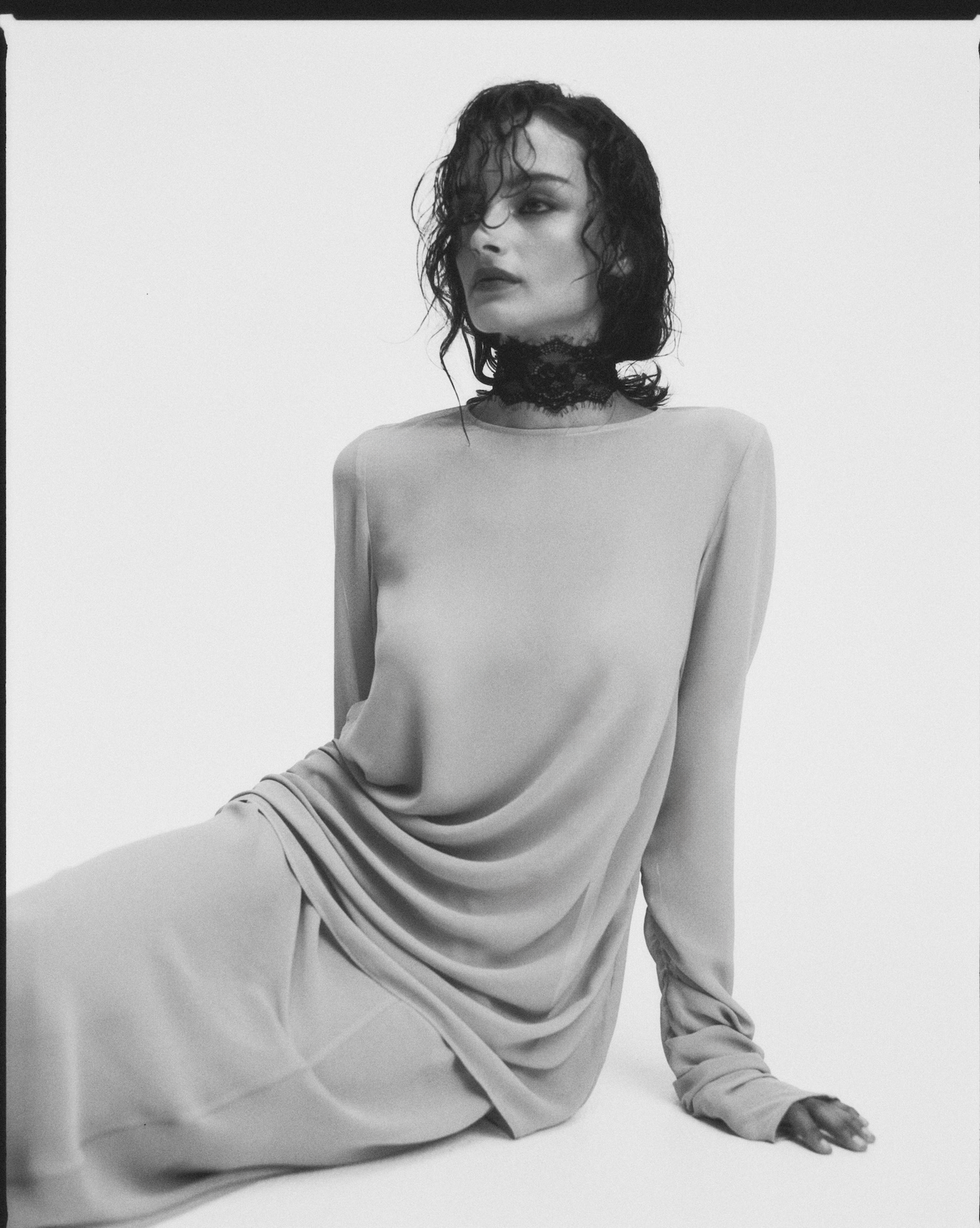 Rebe | Long Sleeve Draped Top - Ash