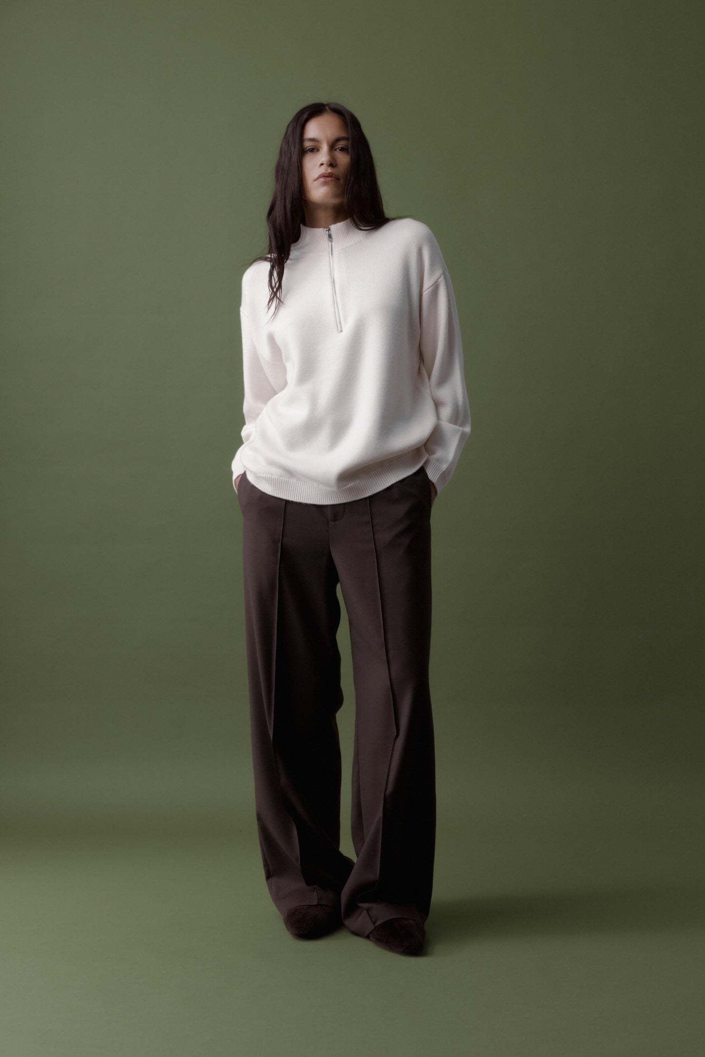 Rebe | Half Zip Knit Sweater - Ivory
