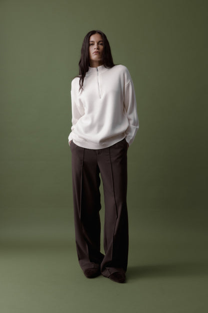 Rebe | Half Zip Knit Sweater - Ivory