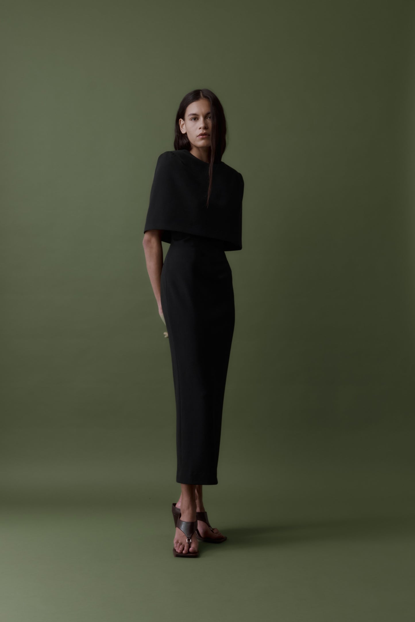 Rebe | Column Cape Dress - Black