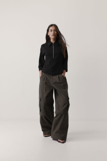 Rebe | Zip Front Polo - Black