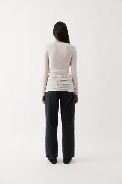 Rebe | Ruched Long Sleeve Merino - Ivory