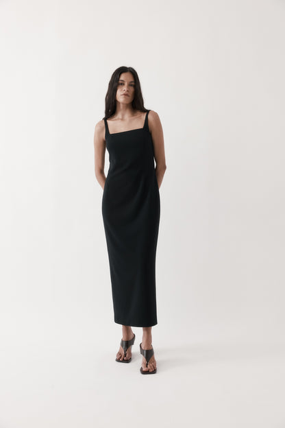 Rebe | Column Cape Dress - Black