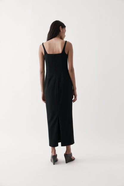 Rebe | Column Cape Dress - Black