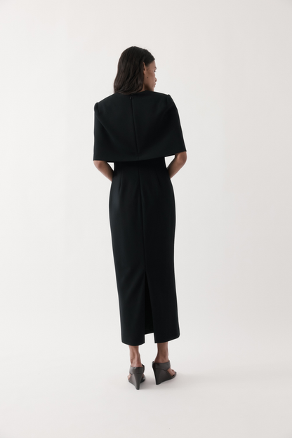 Rebe | Column Cape Dress - Black