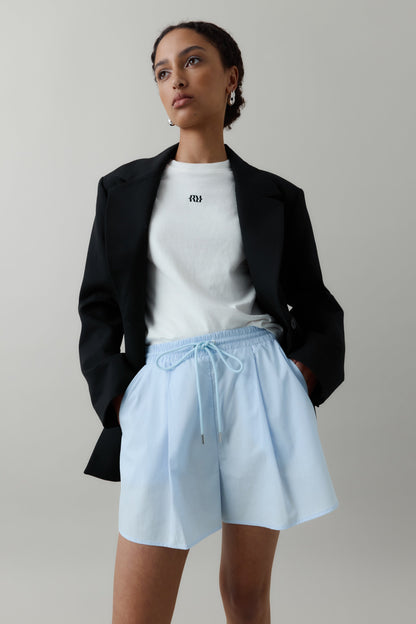 Rebe | Cotton Drawstring Shorts - Blue