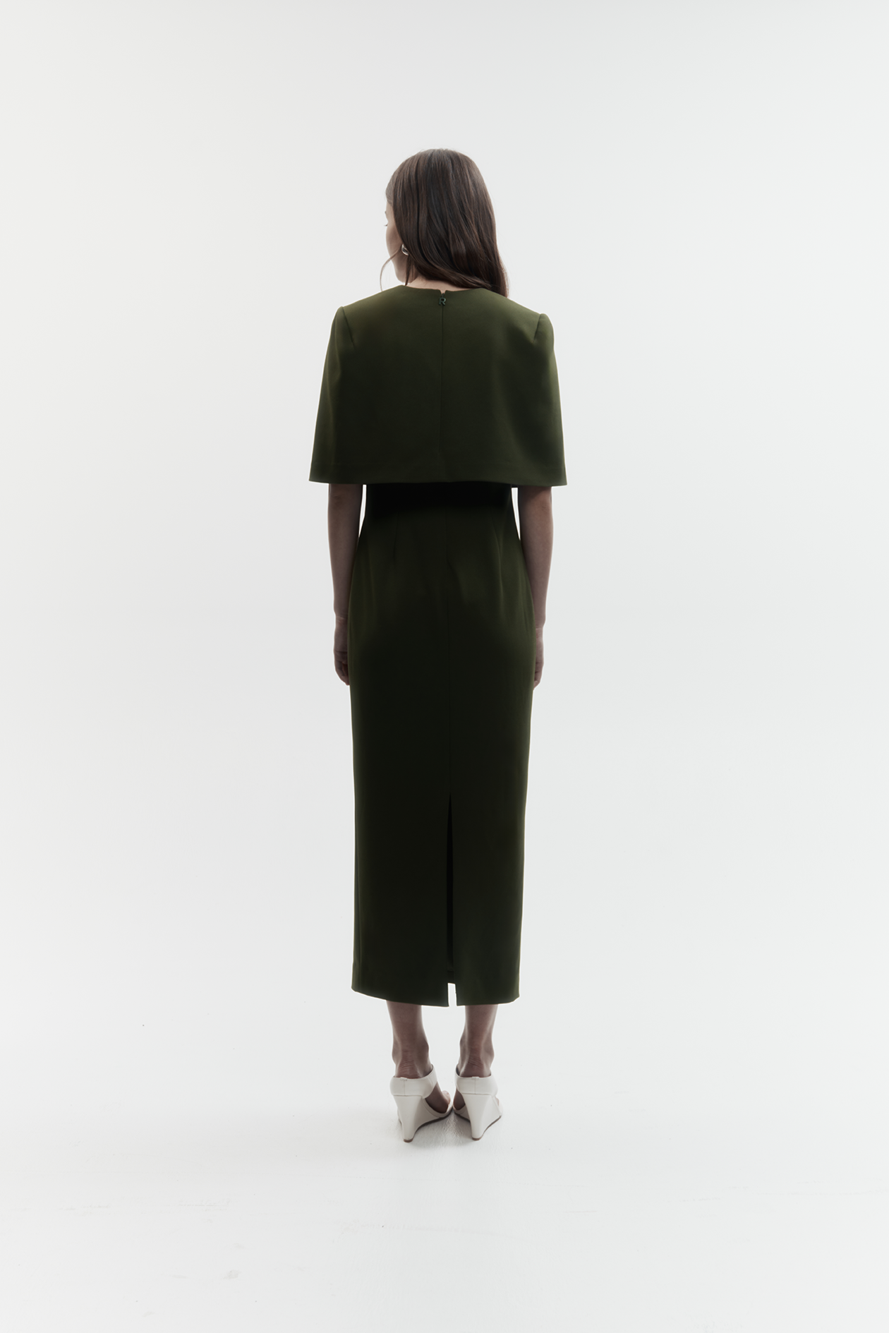 Rebe | Column Cape Dress - Olive