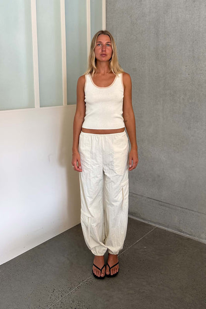 Rowie The Label | Blake Contrast Knit Tank - Oat Milk