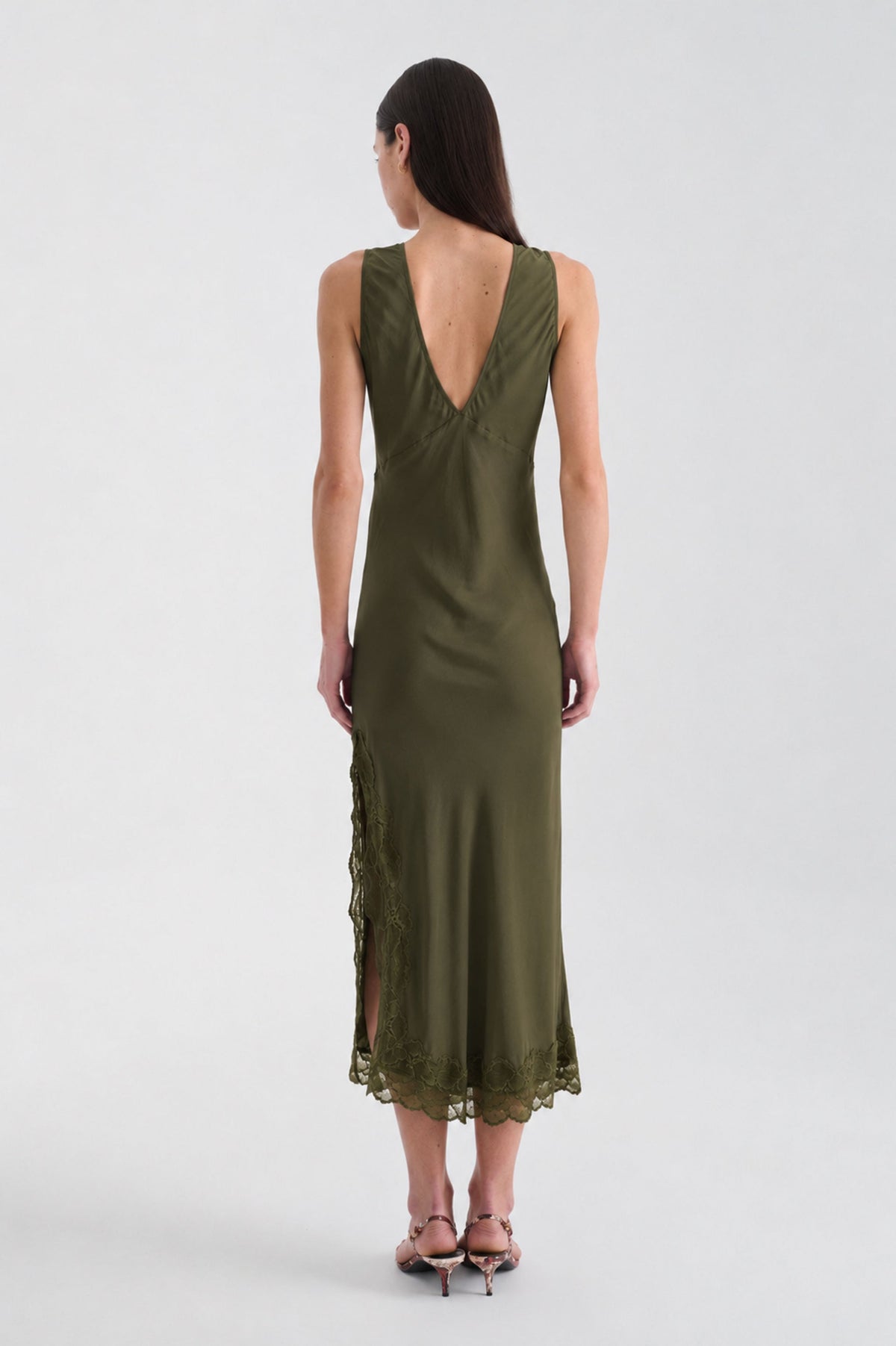 Rowie The Label | Annie Silk Midi Dress - Olive