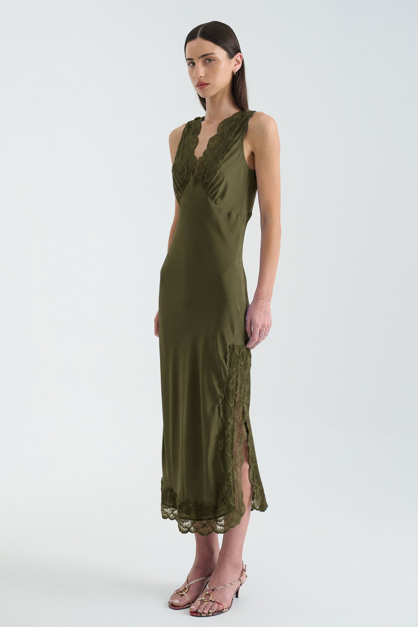Rowie The Label | Annie Silk Midi Dress - Olive