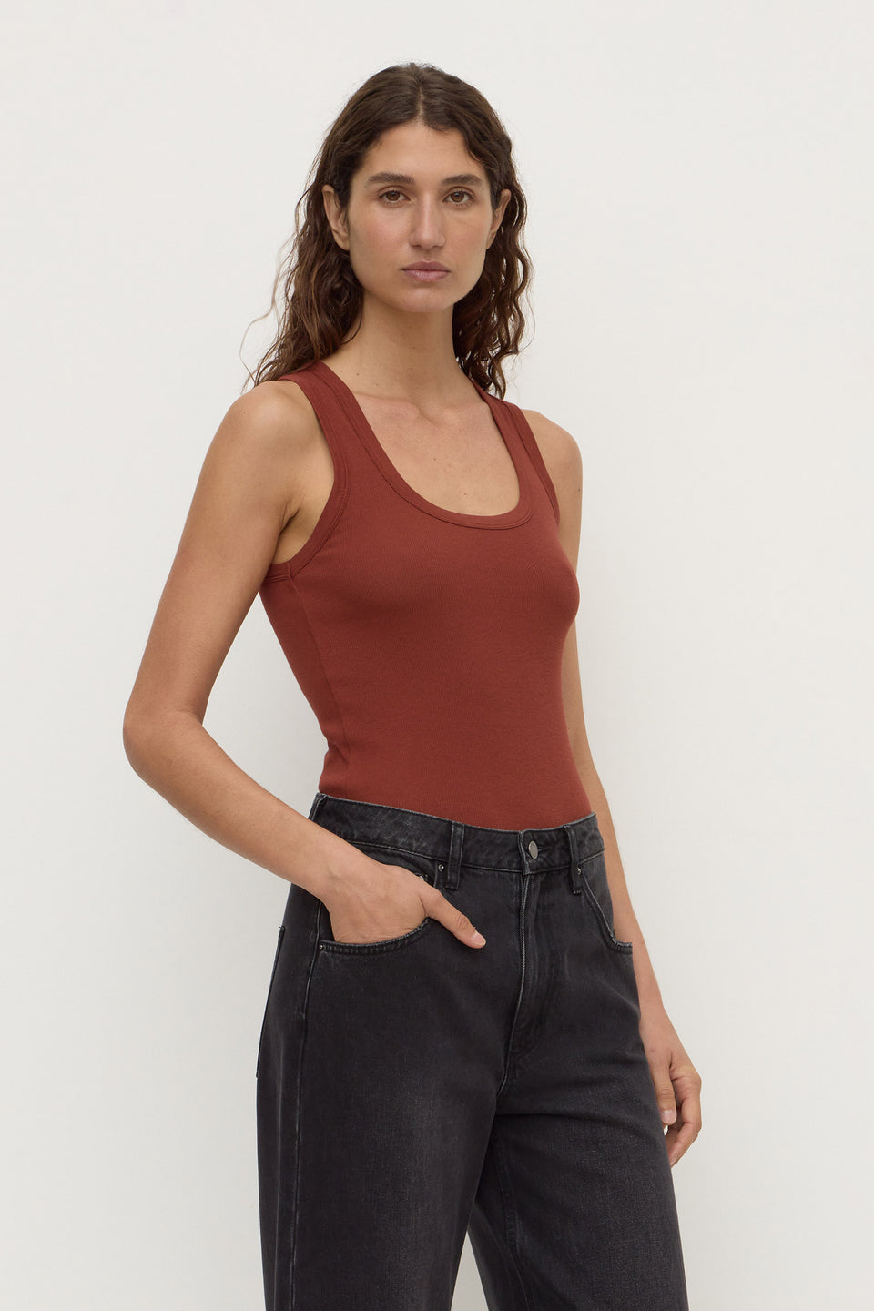 Assembly Label | Robyn Scoop Neck Rib Tank - Burnt Amber