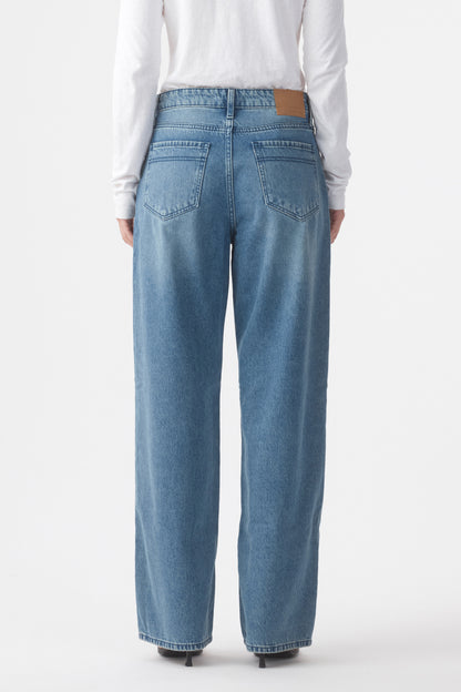 Outland Denim | Olive Mid Slouchy Wide Jean - Marina Mid Blue