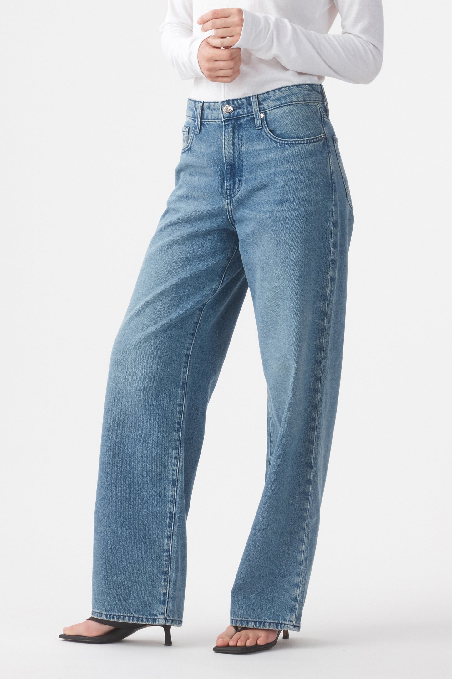 Outland Denim | Olive Mid Slouchy Wide Jean - Marina Mid Blue