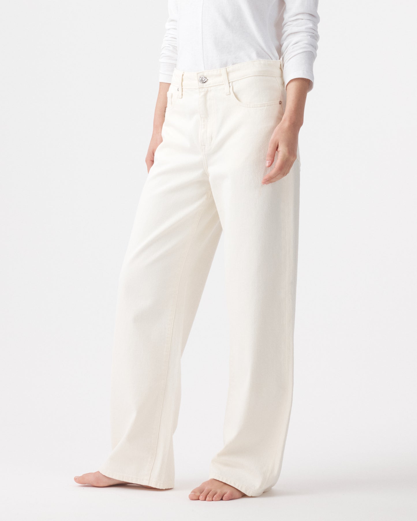 Outland Denim | Olive Mid Slouchy Wide Jean - Bone