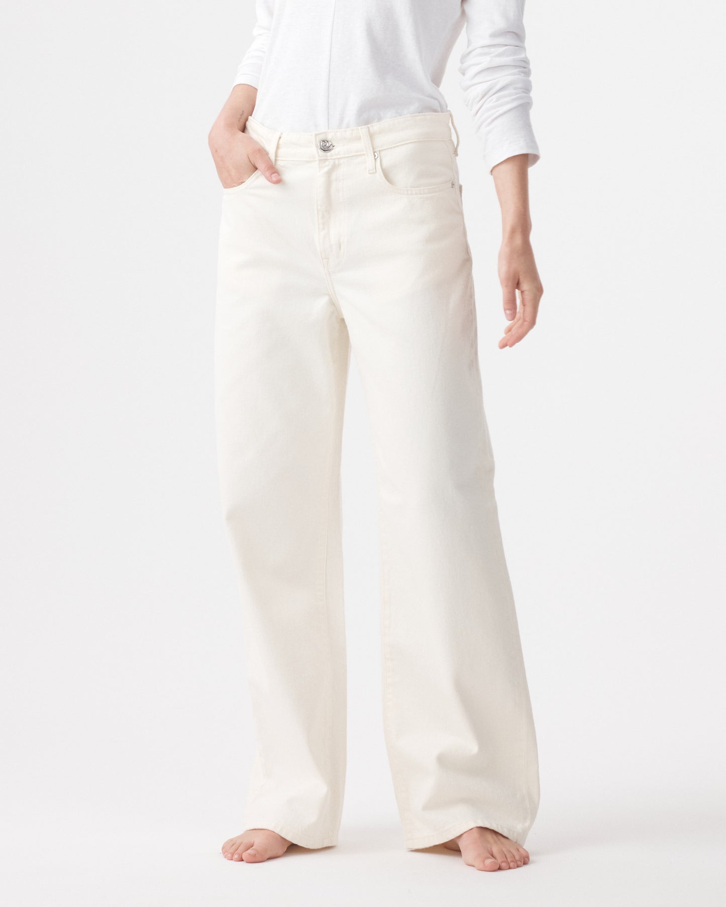 Outland Denim | Olive Mid Slouchy Wide Jean - Bone