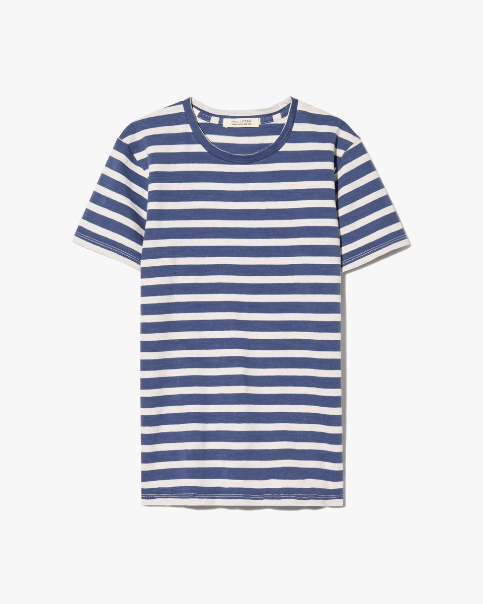 Nili Lotan | Lana Crewneck Tee - French Blue / Off White Stripe