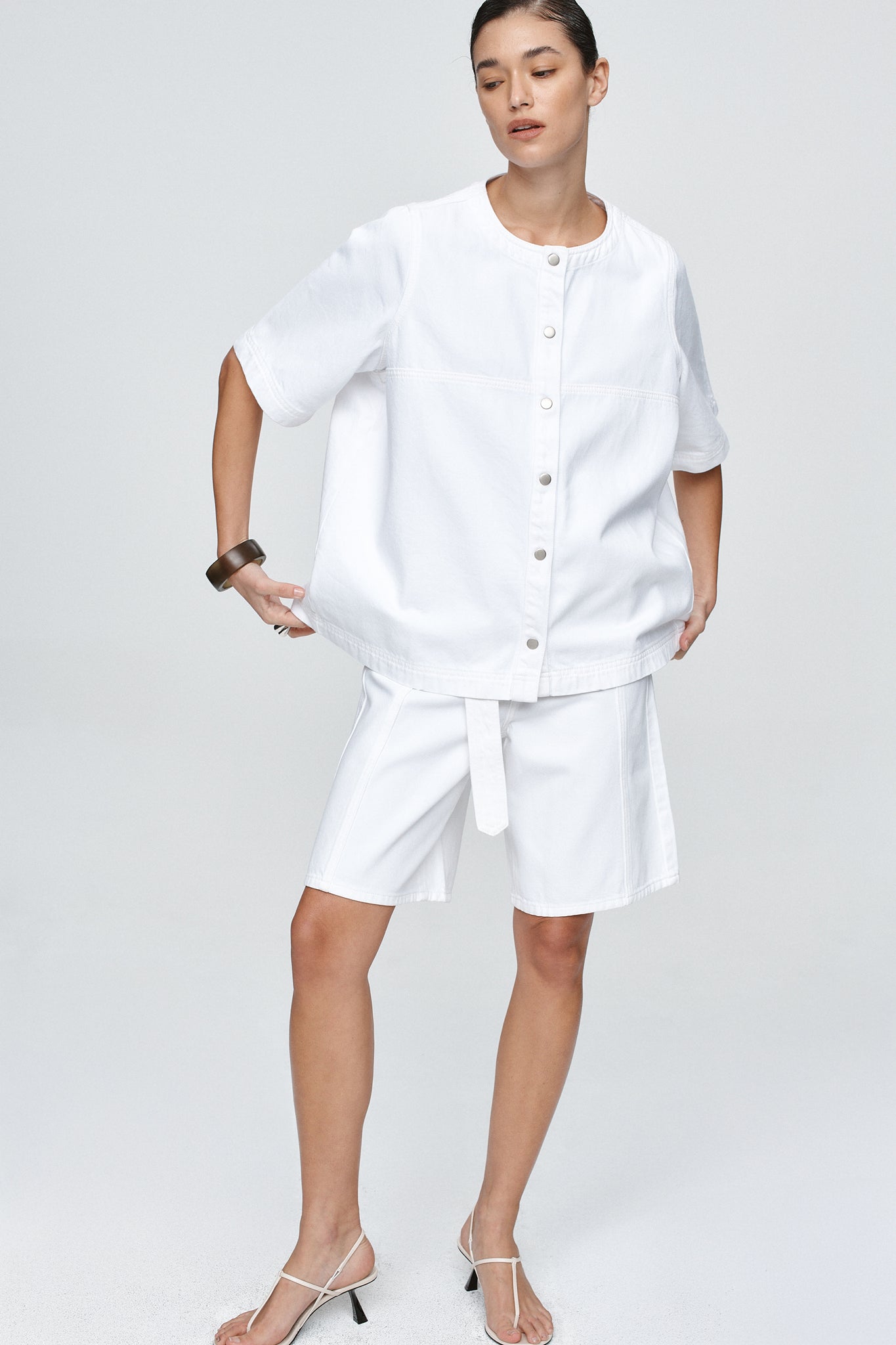 Marle | Short Sleeve Seam Shirt - Blanc