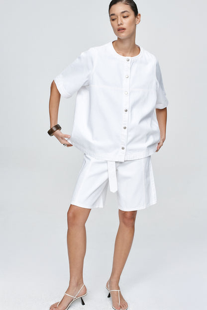 Marle | Short Sleeve Seam Shirt - Blanc
