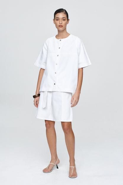 Marle | Short Sleeve Seam Shirt - Blanc