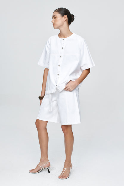 Marle | Short Sleeve Seam Shirt - Blanc