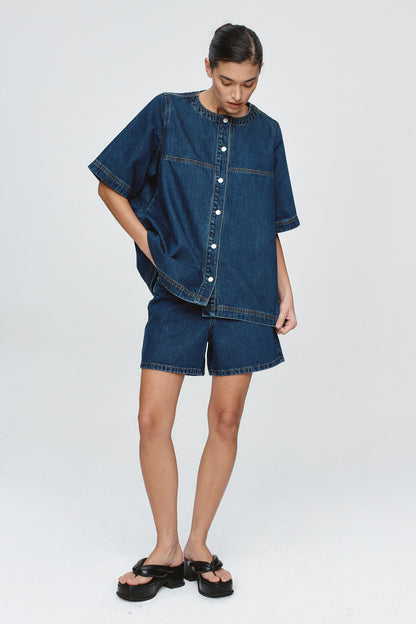Marle | Short Sleeve Seam Shirt - Classic Blue