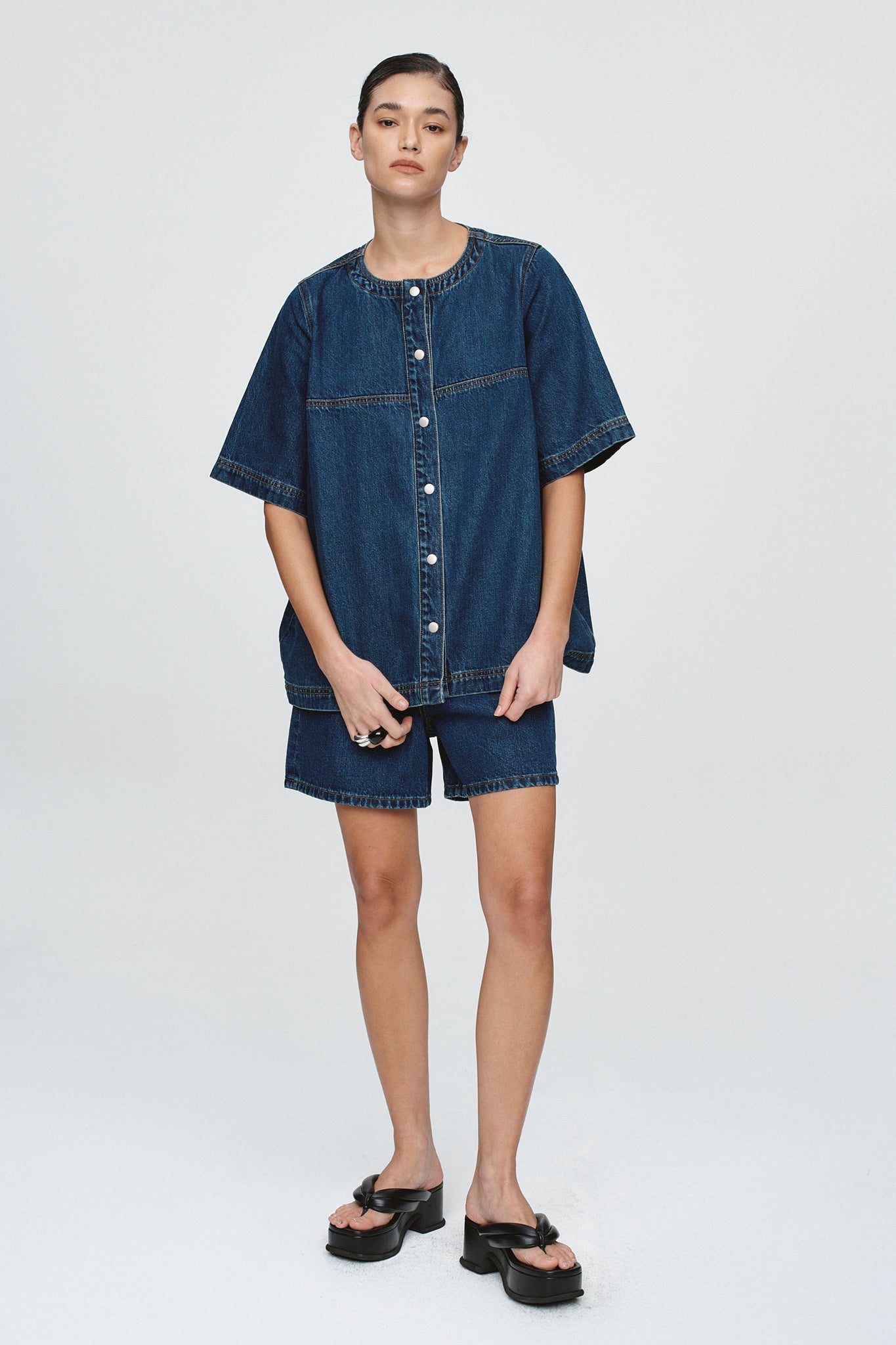 Marle | Short Sleeve Seam Shirt - Classic Blue