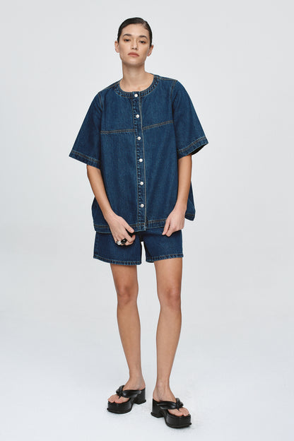 Marle | Short Sleeve Seam Shirt - Classic Blue