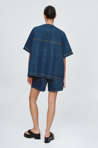 Marle | Short Sleeve Seam Shirt - Classic Blue