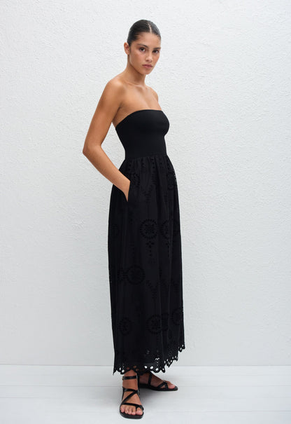 Matteau | Strapless Knit & Broderie Dress - Black