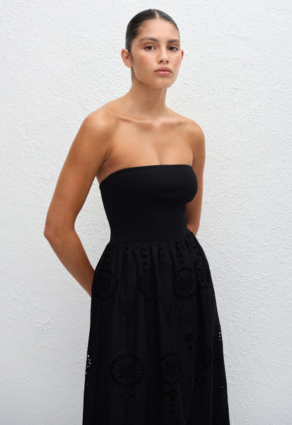 Matteau | Strapless Knit & Broderie Dress - Black