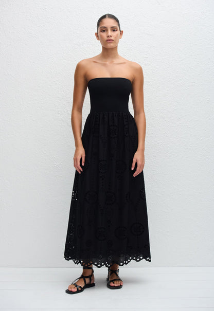 Matteau | Strapless Knit & Broderie Dress - Black