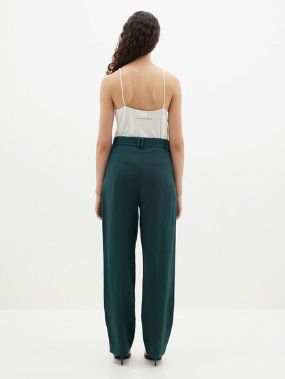 Bassike | Pleat Front Linen Pant - Malachite