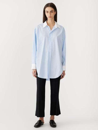 Bassike | Stripe Scoop Hem Shirt - Light Blue/White