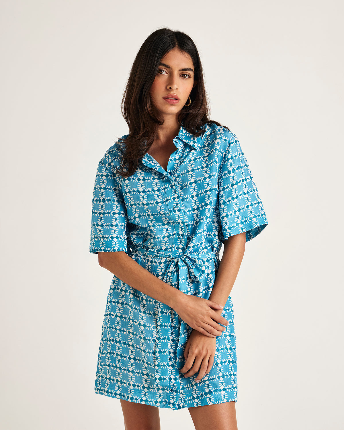 Chameli | Salerno Mini Short Sleeve Dress - Blue Nazar