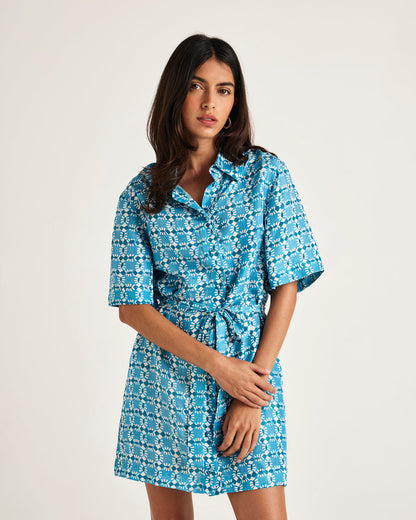 Chameli | Salerno Mini Short Sleeve Dress - Blue Nazar